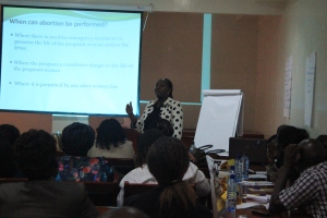 Sarah Aliongo, a lawyer takes the providers through the legal status of abortion in Kenya